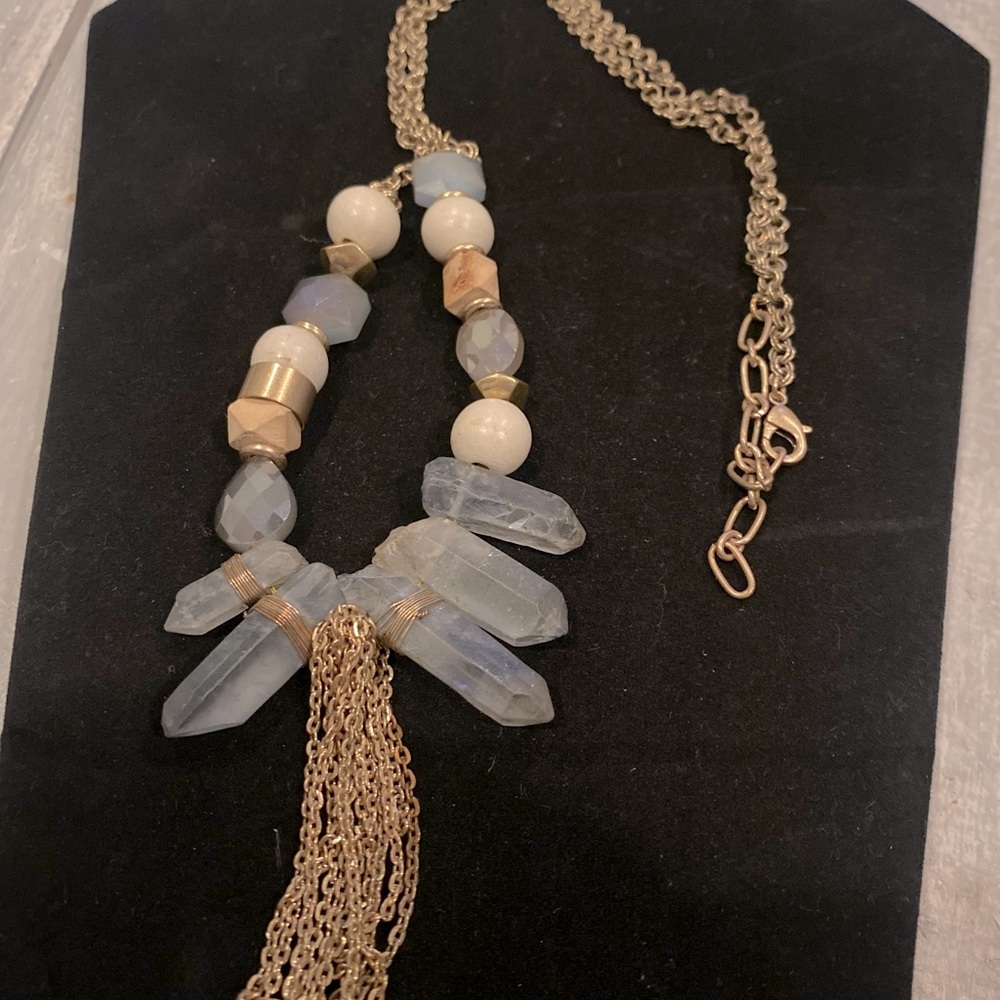 Crystal and beaded tassel chain necklace